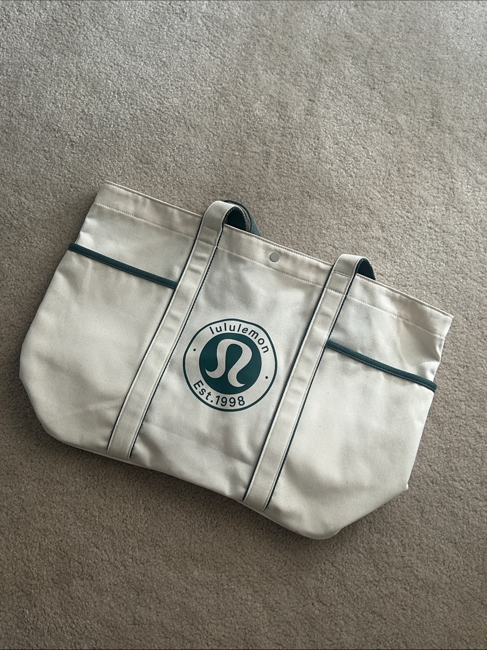 lululemon athletica Cream Canvas Tote with Green Accents
